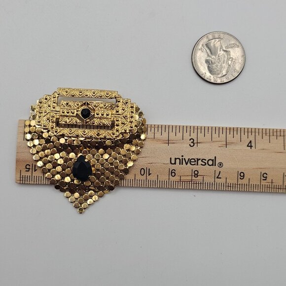 VTG Brooch Heart Art Deco Style Gothic Glam Stmt Teardrop Shape Gold Tone Pin - Picture 11 of 11